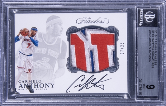 2016-17 Panini Flawless "Star Swatch Signatures" #23 Carmelo Anthony Signed Patch Card (#07/25) - BGS MINT 9/BGS 10